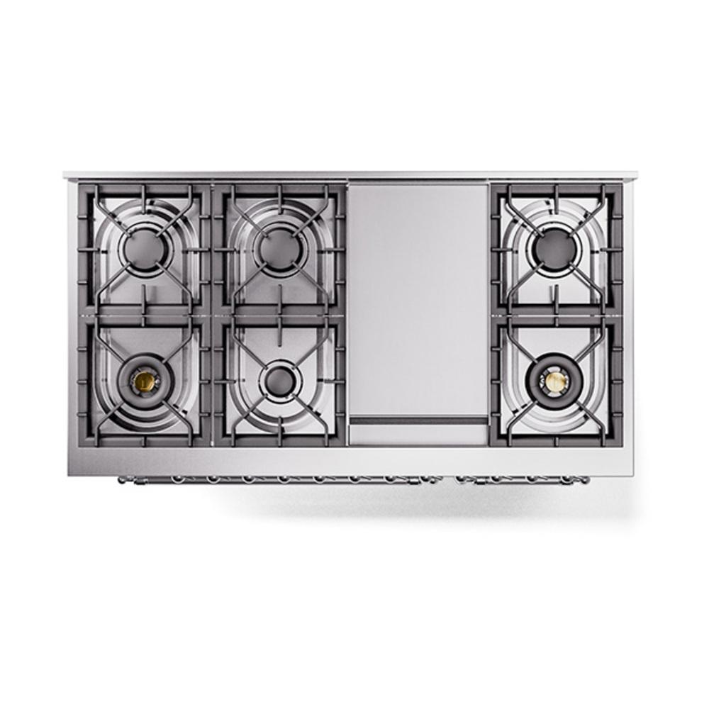 ILVE UN48FNMPRAC Nostalgie II Noblesse 48 inch Dual Fuel Range (8 Sealed Burners + Griddle, Natural Gas, Triple Glass Door, RAL, Chrome)