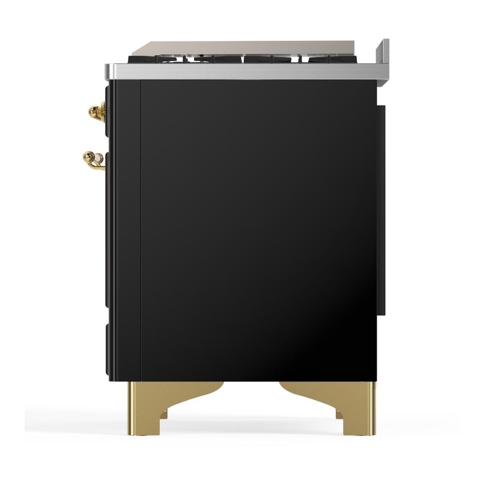 ILVE UM60FSQNR3BKG Majestic III 60 inch Dual Fuel Range with 7 Burners, Griddle and French Top, Dual Function Burner with up to 25,000 BTU (Natural Gas, Solid Door, Glossy Black, Brass)