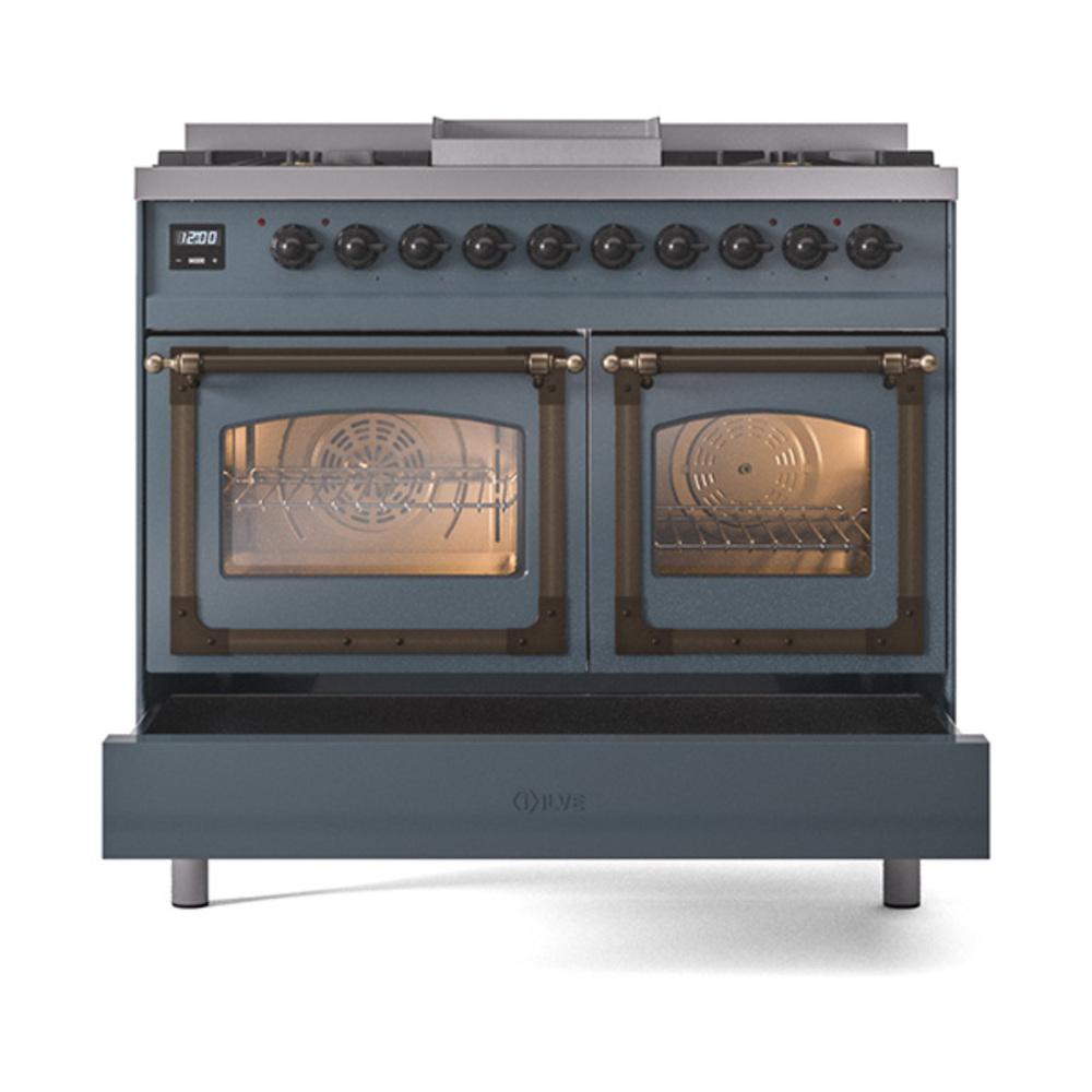 ILVE UND40FNMPBGB Nostalgie II Noblesse 40 inch Dual Fuel Range (Natural Gas, Triple Glass Door, Blue Grey, Burnished)