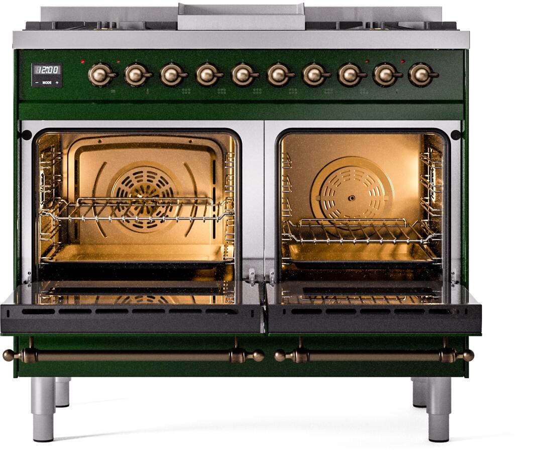 Nostalgie II 40 Inch Dual Fuel Natural Gas Freestanding Range in Emerald Green with Bronze Trim