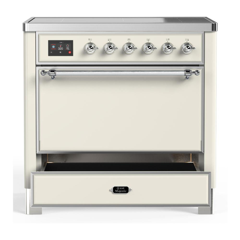 ILVE UMIB36QNR3AWC Majestic III 36 inch Induction Range with 6 Elements, 3.5 cu. ft. Total Oven Capacity (Solid Door, Antique White, Chrome)