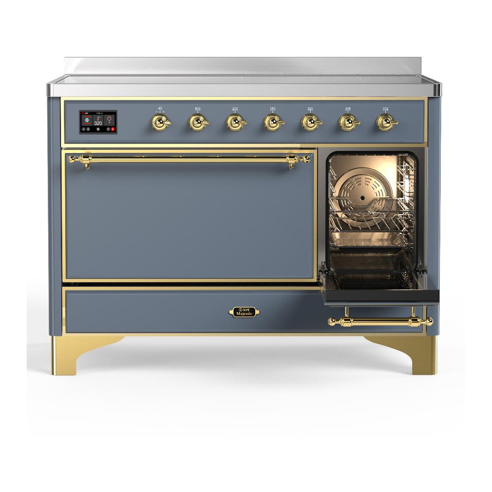ILVE UMIB48QNR3BGG Majestic III 48 inch Induction Range with 6 Elements, 5.02 cu. ft. Total Oven Capacity (Solid Door, Blue Grey, Brass)