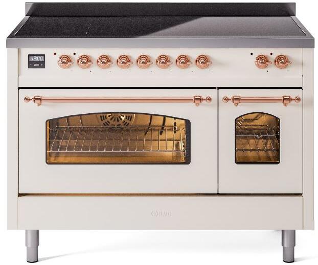 Nostalgie II 48 Inch Electric Freestanding Range in Antique White with Copper Trim