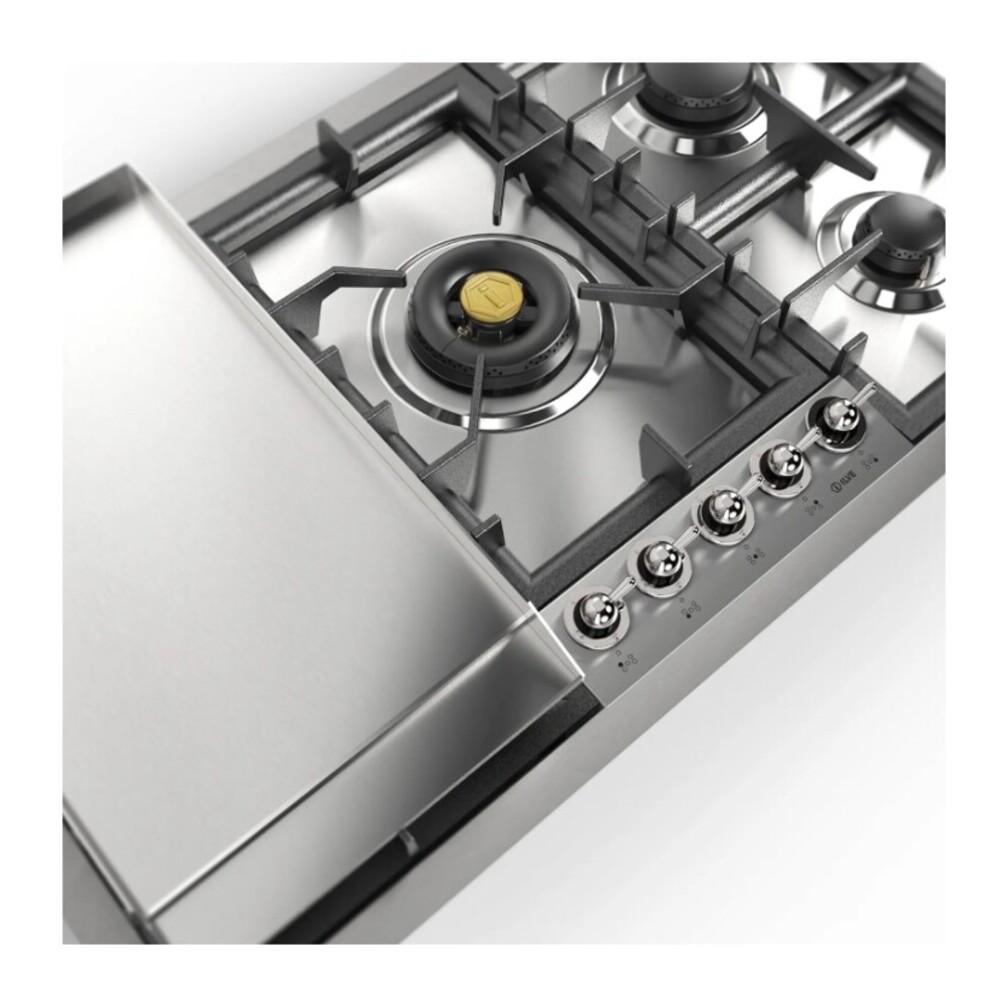ILVE UHCPT95FNSSC Nostalgie II 36 inch Built-In Gas Cooktop with Total Black Brass Burners, in Stainless Steel (5 Sealed Burners + Griddle, Natural Gas, Chrome)