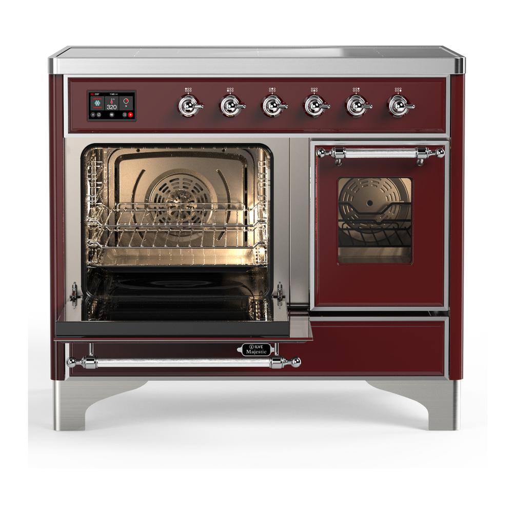 ILVE UMDIB40NR3BUC Majestic III 40 inch Induction Range with 6 Elements, 3.82 cu. ft. Total Oven Capacity (Triple Glass Door, Burgundy, Chrome)