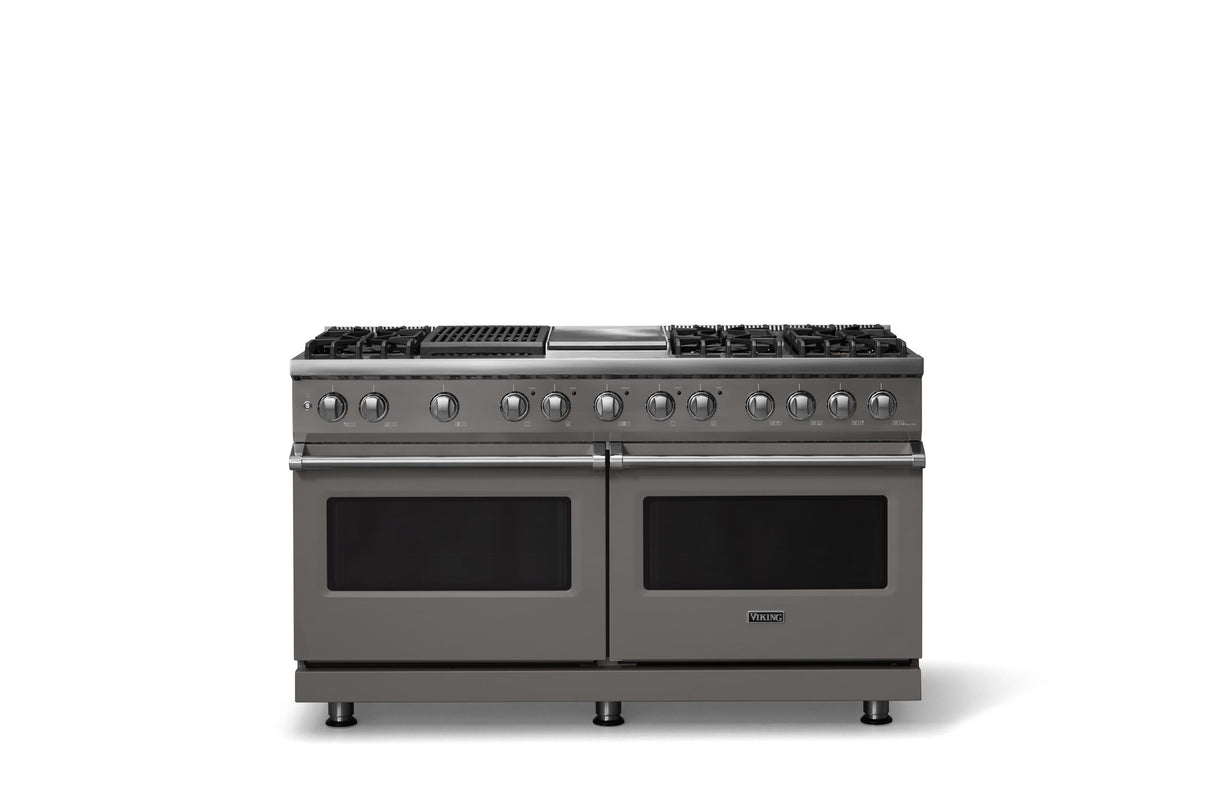 60"W.Dual Fuel Range (Finish: Damascus Gray, Trim: Polished Chrome, Fuel: Natural Gas)
