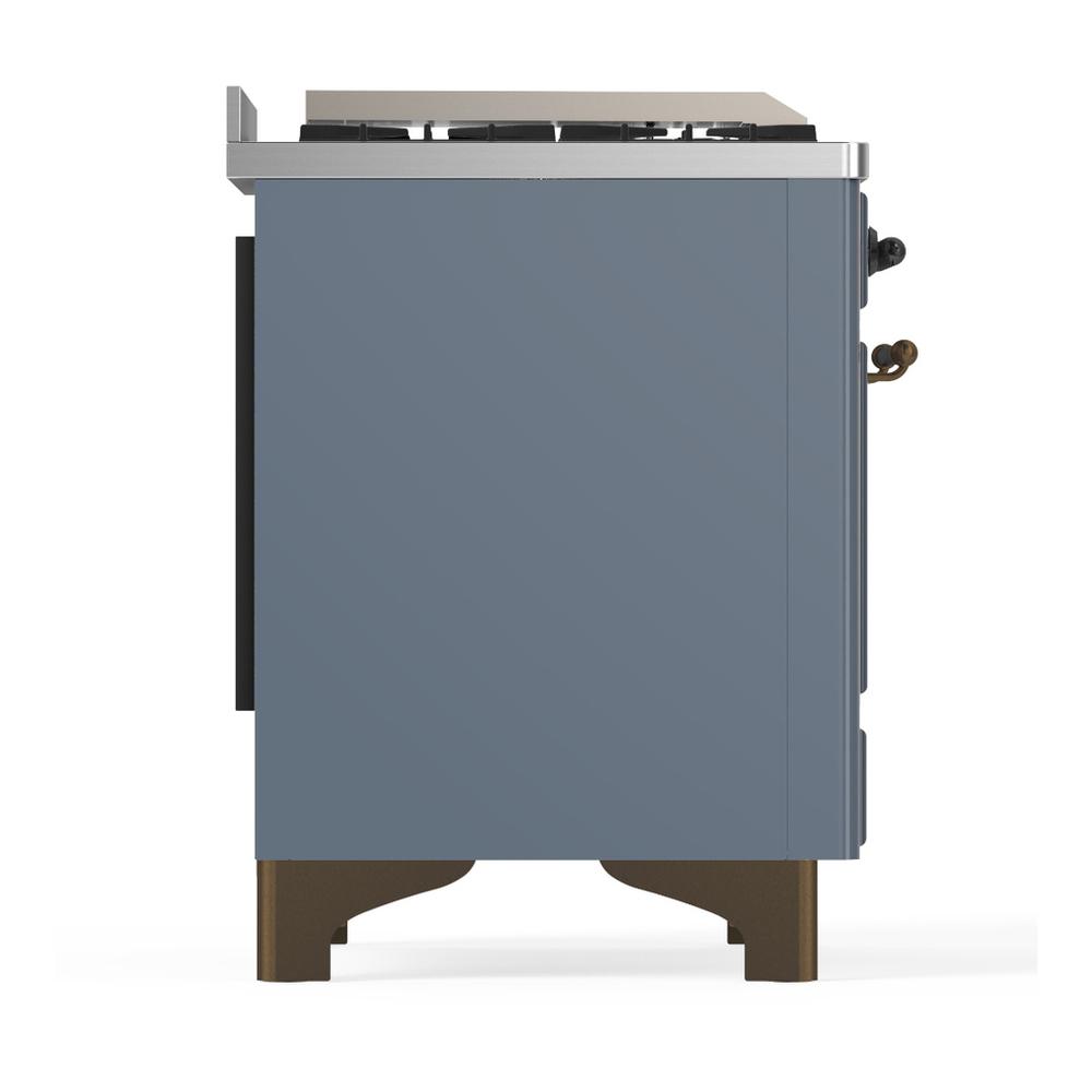 ILVE UM48FNR3BGBLP Majestic III 48 inch Dual Fuel Range with 8 Burners and Griddle, Dual Function Burner up to 25,000 BTU (Liquid Propane, Triple Glass Door, Blue Grey, Burnished)