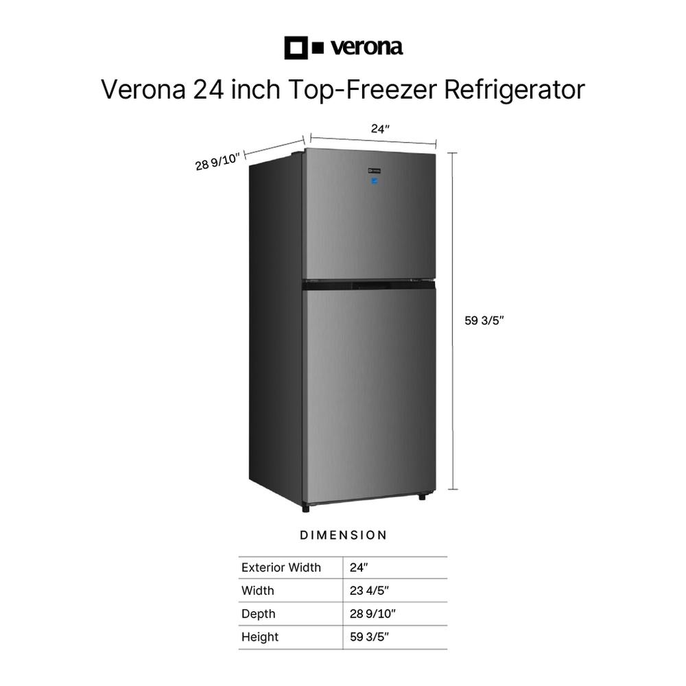 Verona VEFTF2412RWH 24 inch Top Freezer Refrigerator with 12 cu. ft. Total Capacity, Reversible Doors, Recessed Handle, Energy Star (White)