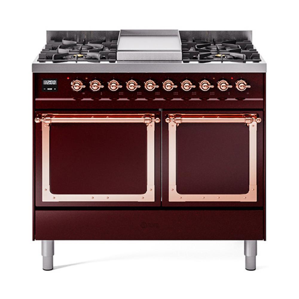 ILVE UND40FQNMPBUPLP Nostalgie II Noblesse 40 inch Dual Fuel Range (Liquid Propane, Solid Door, Burgundy, Copper)