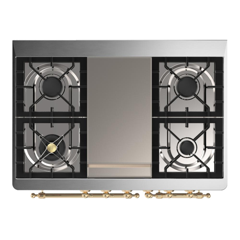 ILVE UMD40FNR3BGG Majestic III 40 inch Dual Fuel Range with 6 Burners and Griddle, Dual Function Burner up to 25,000 BTU (Natural Gas, Triple Glass Door, Blue Grey, Brass)