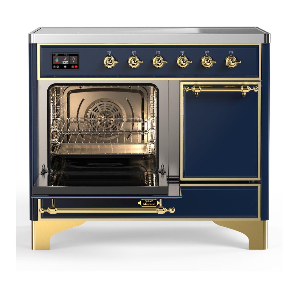 ILVE UMDIB40QNR3MBG Majestic III 40 inch Induction Range with 6 Elements, 3.82 cu. ft. Total Oven Capacity (Solid Door, Midnight Blue, Brass)