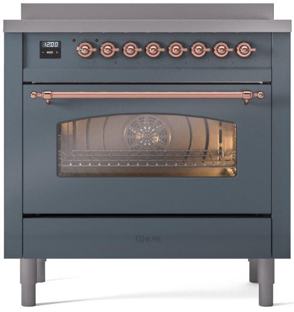 Nostalgie II 36 Inch Electric Freestanding Range in Blue Grey with Copper Trim