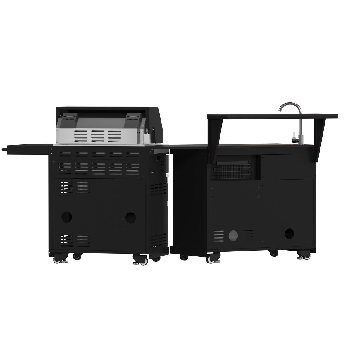 Forno All Aperto 62,600 BTU BBQ, 3 Stainless Steel Burners, Infrared Burners, Sink Module, Black Sintered Stone Countertops, Bar and Beverage Center
