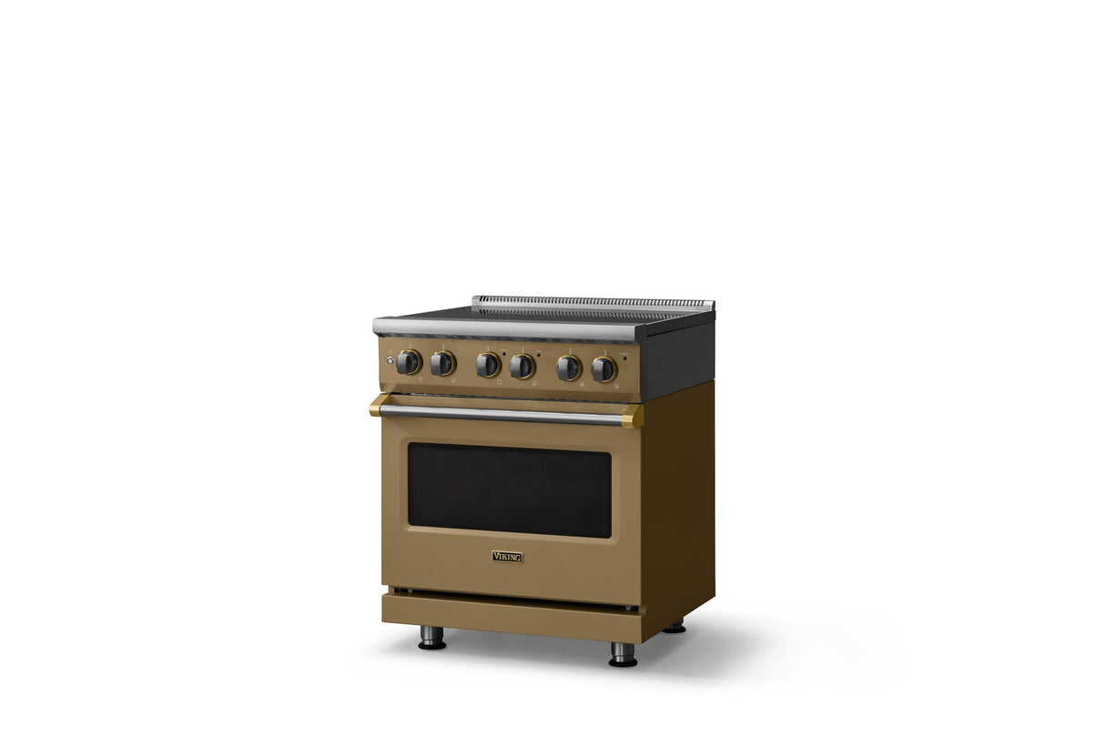 30"W. Electric Range (Finish: Golden Hour, Trim: Brushed Brass)