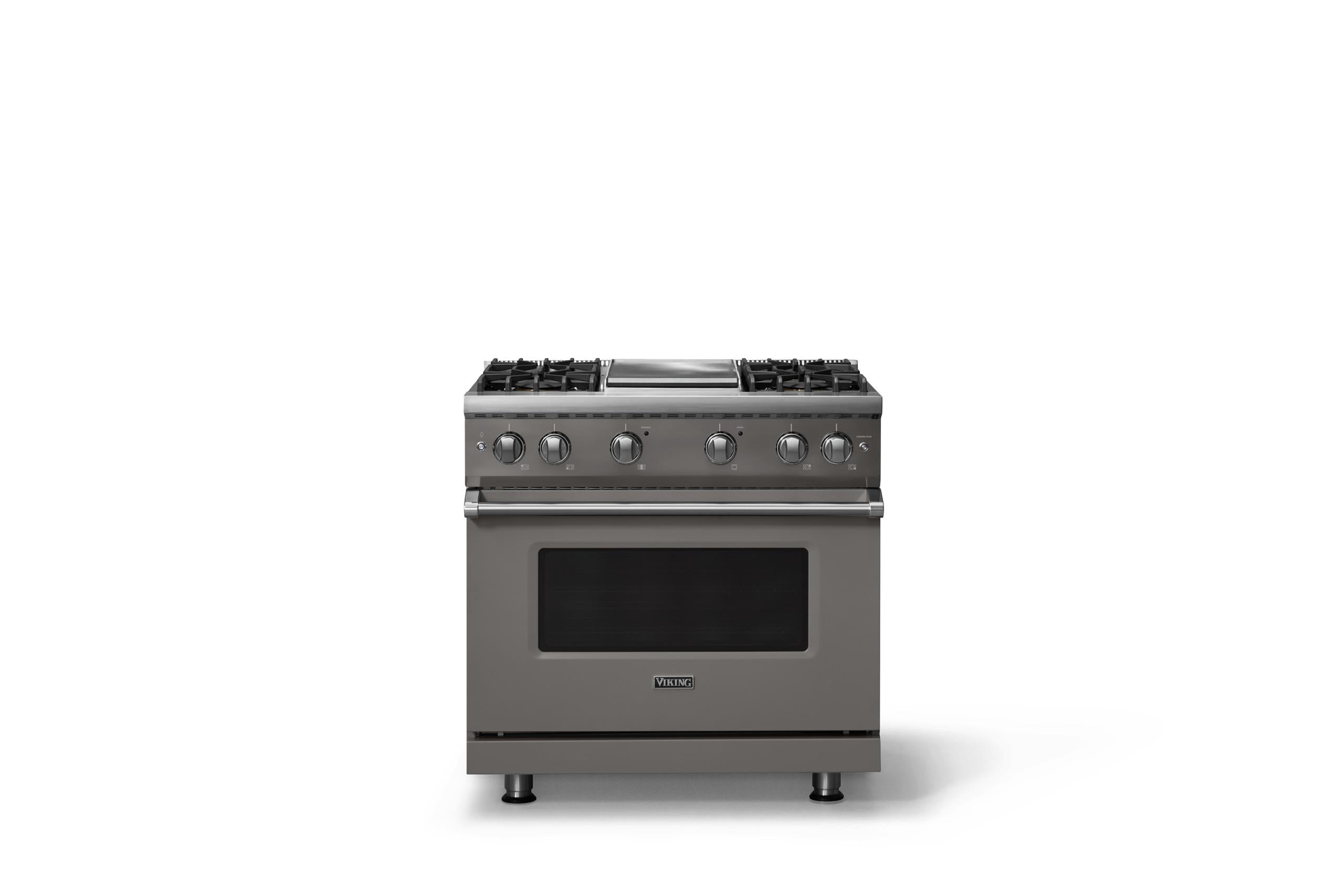 36"W. Sealed Burner Gas Range (Burner: 4g, Finish: Damascus Gray, Trim: Polished Chrome, Fuel: Natural Gas)