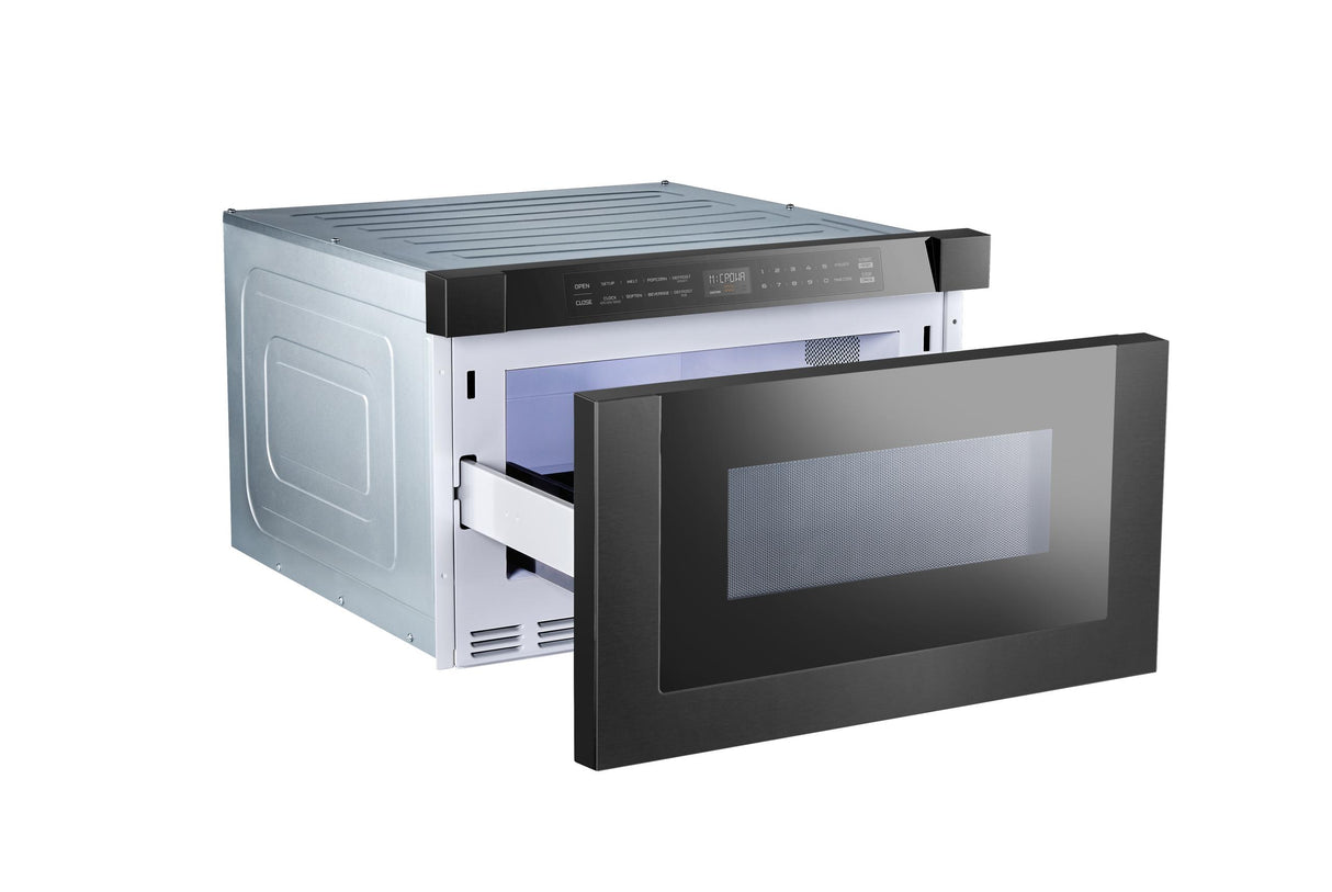 24" Built-In Microwave Drawer - Black Glass & Black Stainless