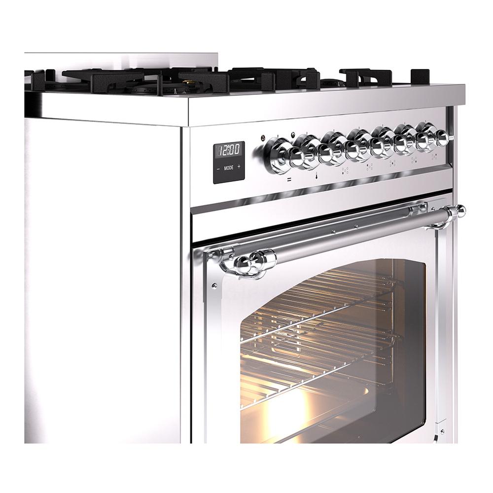 ILVE UN30NMPSSCLP Nostalgie II Noblesse 30 inch Dual Fuel Range (Liquid Propane, Triple Glass Door, Stainless Steel, Chrome)