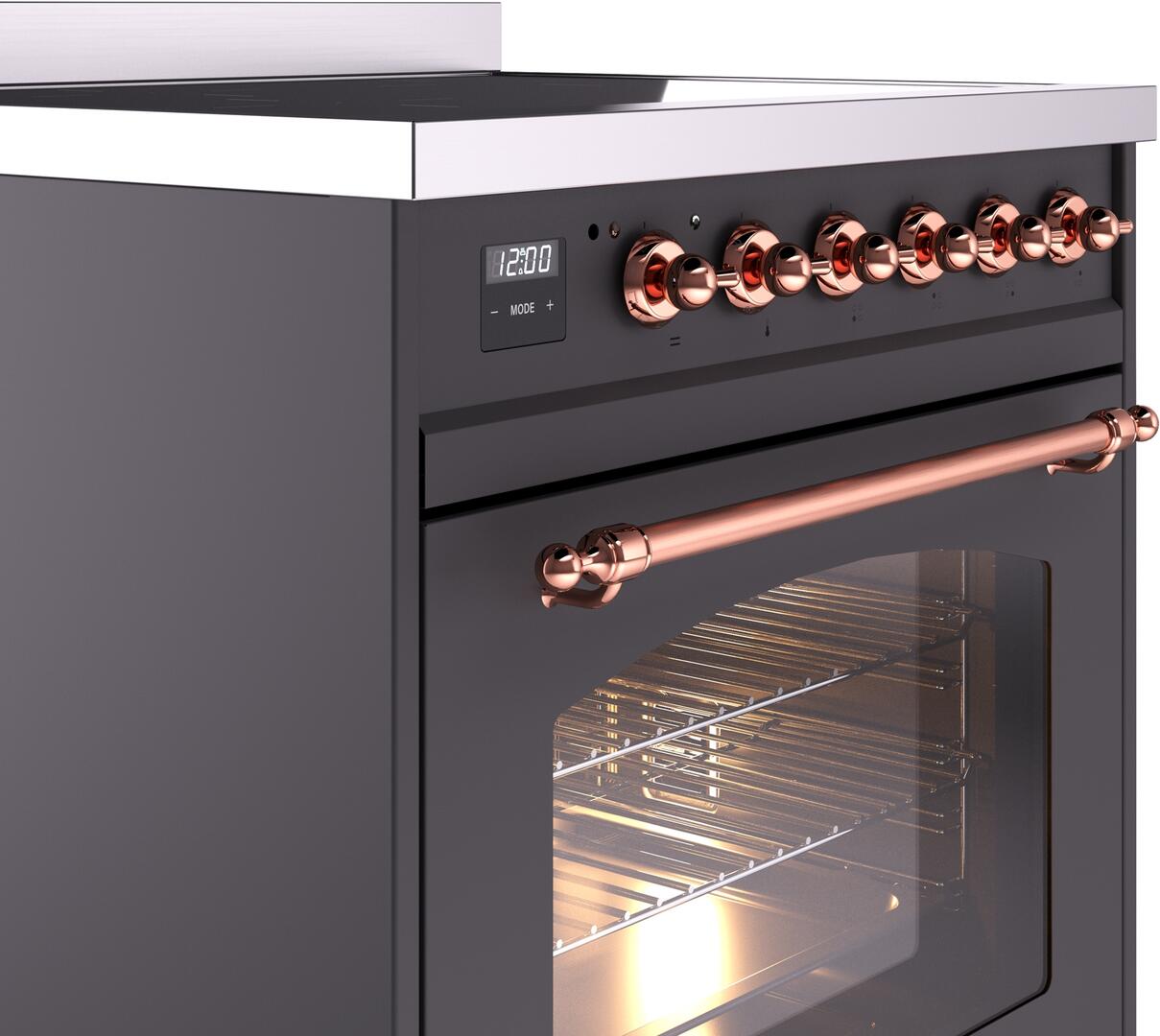 Nostalgie II 30 Inch Electric Freestanding Range in Matte Graphite with Copper Trim