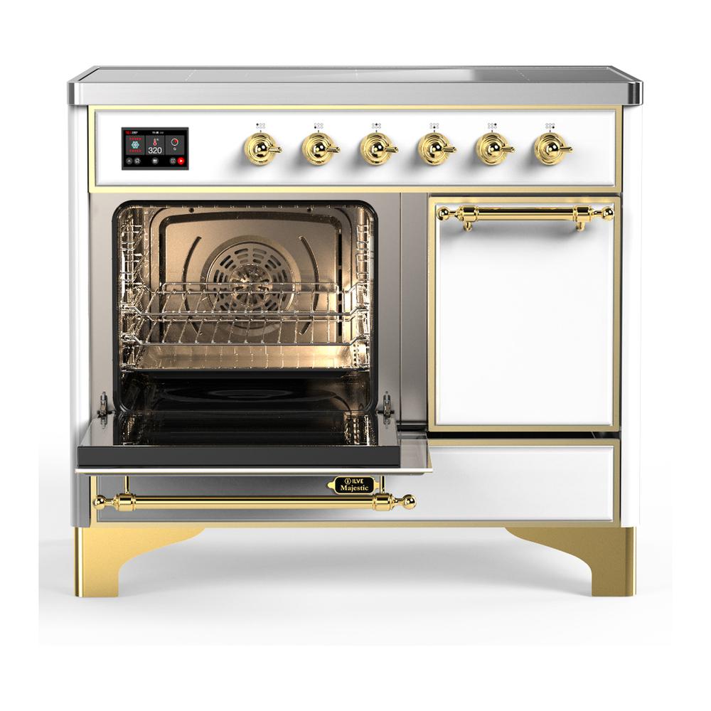 ILVE UMDIB40QNR3WHG Majestic III 40 inch Induction Range with 6 Elements, 3.82 cu. ft. Total Oven Capacity (Solid Door, White, Brass)