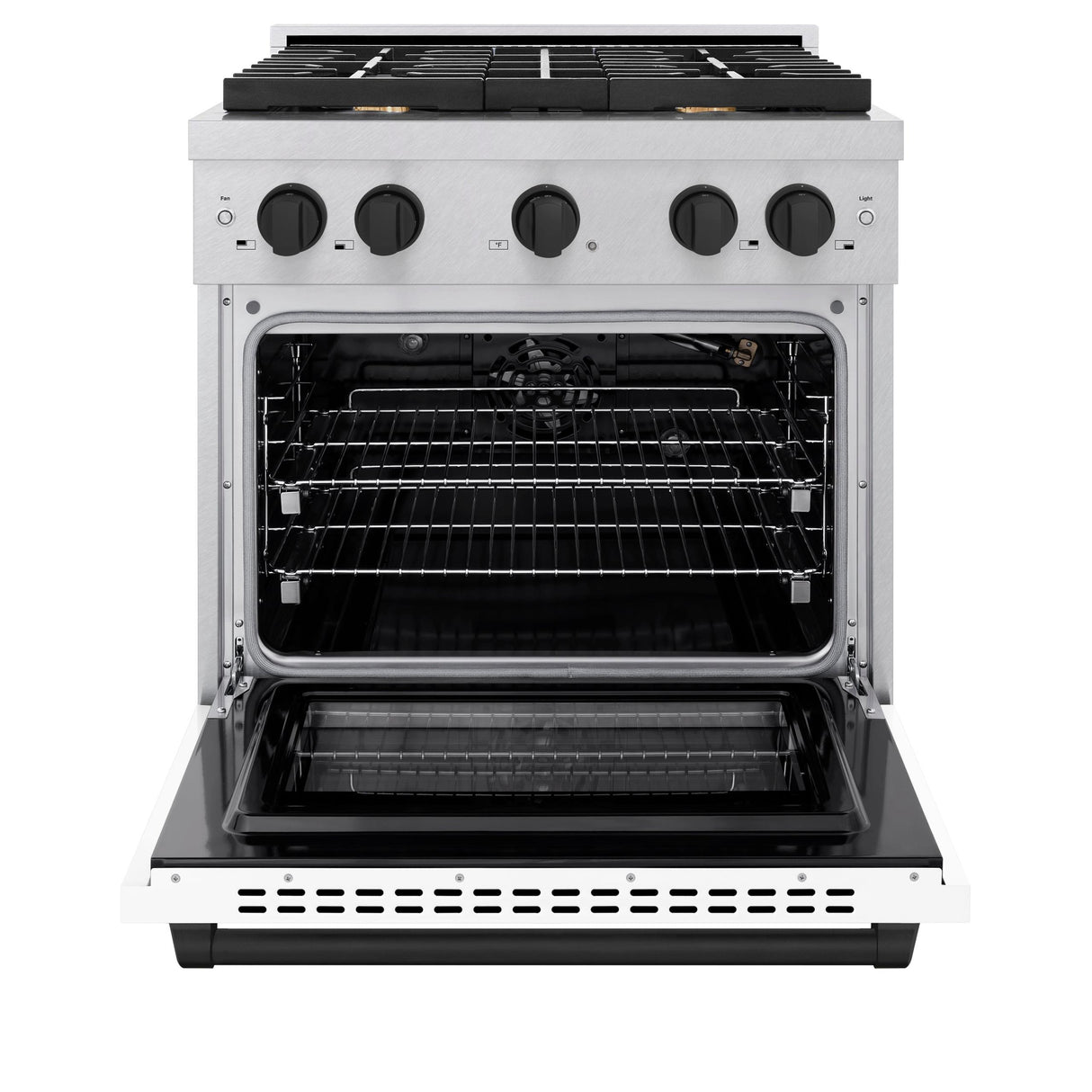 ZLINE Autograph Edition 30 in. 4.2 cu. ft. 4 Burner Gas Range with Convection Gas Oven in DuraSnow' Stainless Steel with White Matte Door and Matte Black Accents (SGRSZ-WM-30-MB)