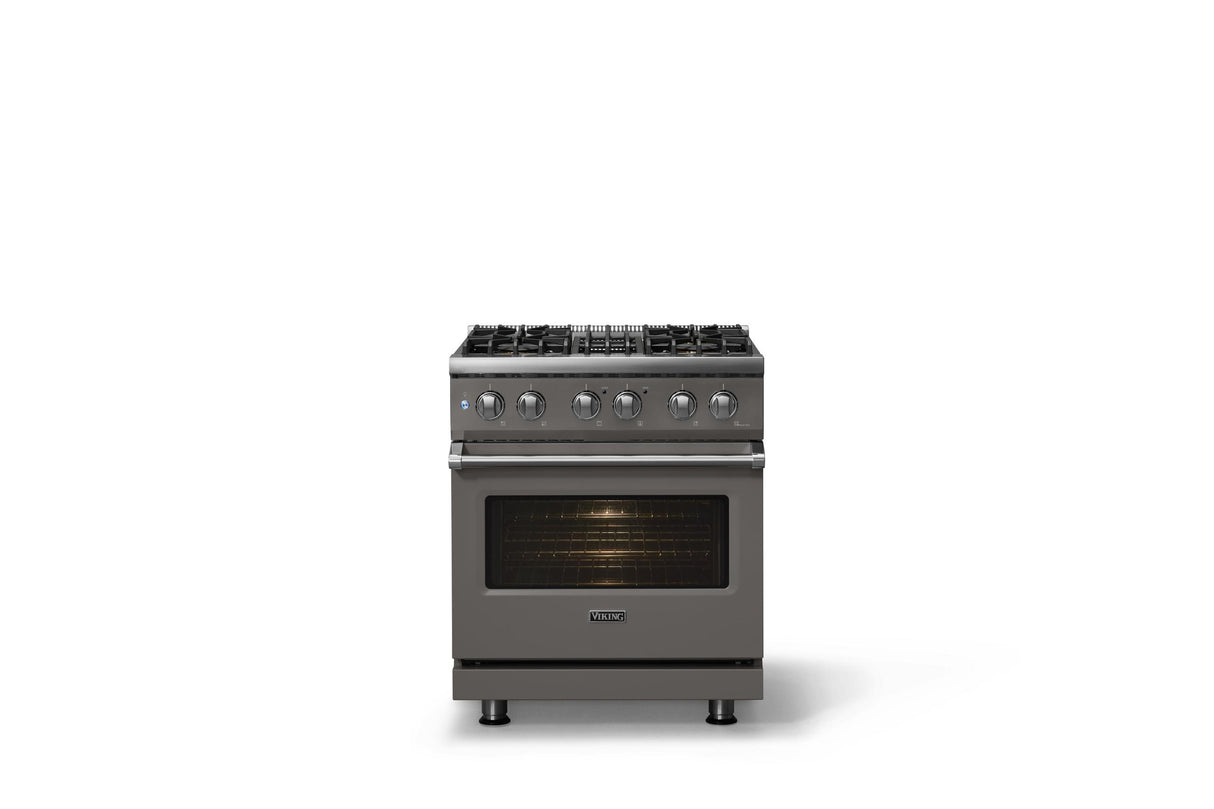 30"W. Dual Fuel Range (Finish: Damascus Gray, Trim: Polished Chrome, Fuel: Natural Gas)