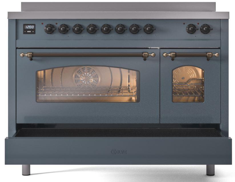 Nostalgie II 48 Inch Electric Freestanding Range in Blue Grey with Bronze Trim