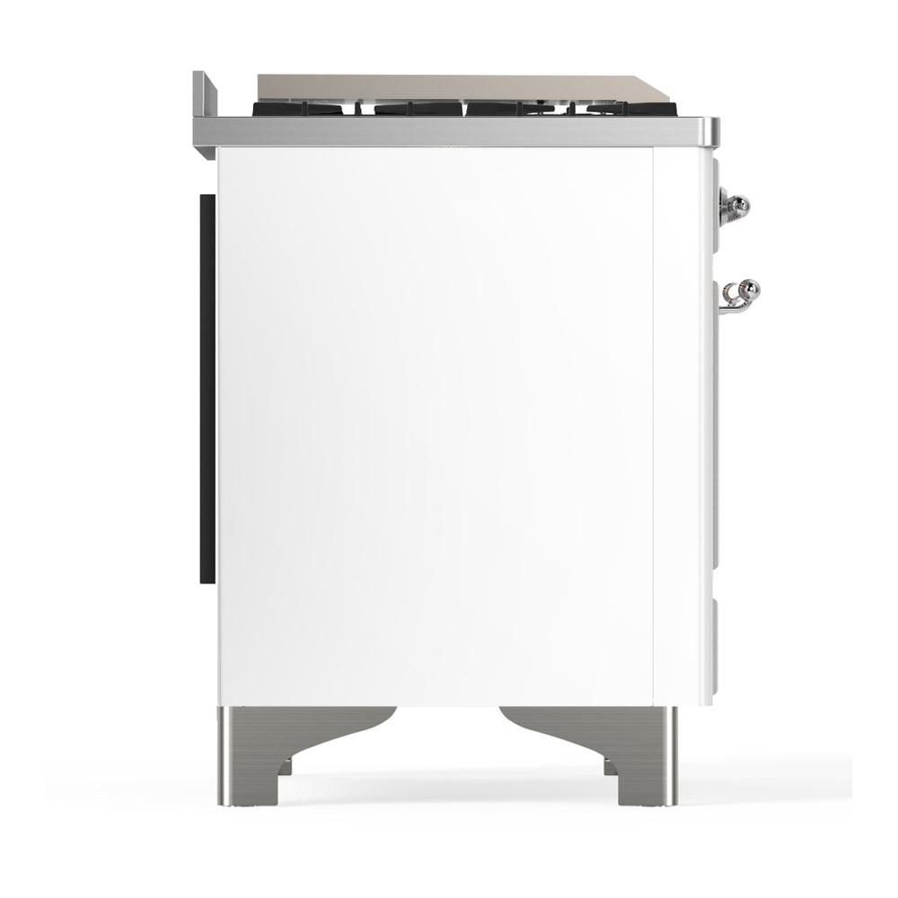 ILVE UM48FSQNR3WHCLP Majestic III 48 inch Dual Fuel Range with 5 Black Brass Burners, Griddle and French Top, Dual Function Burner up to 25,000 BTU (Liquid Propane, Solid Door, White, Chrome)