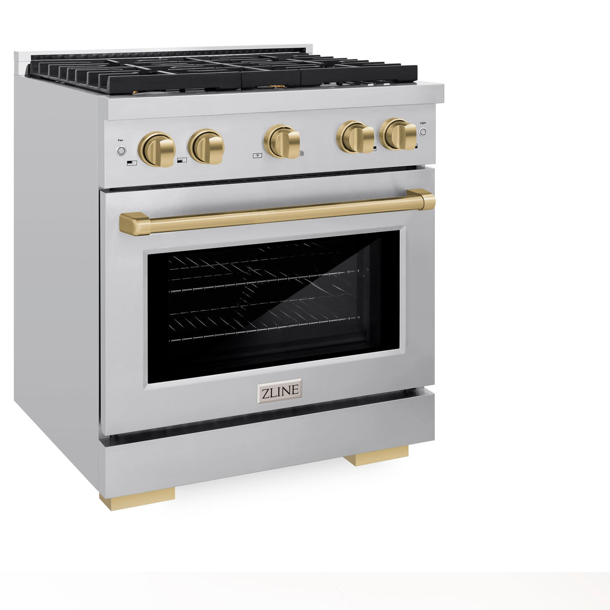 ZLINE Autograph Edition 30 in. 4.2 cu. ft. 4 Burner Gas Range with Convection Gas Oven in Stainless Steel and Champagne Bronze Accents (SGRZ-30-CB)