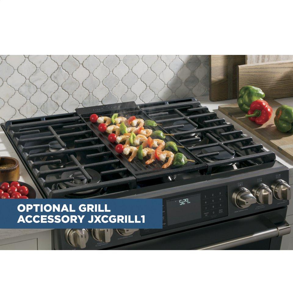 GE Café Series 30" Slide-In Front Control Range with Warming Drawer