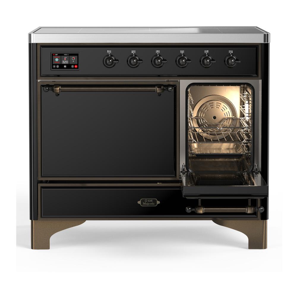 ILVE UMDIB40QNR3BKB Majestic III 40 inch Induction Range with 6 Elements, 3.82 cu. ft. Total Oven Capacity (Solid Door, Glossy Black, Burnished)