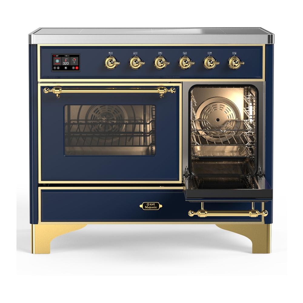 ILVE UMDIB40NR3MBG Majestic III 40 inch Induction Range with 6 Elements, 3.82 cu. ft. Total Oven Capacity (Triple Glass Door, Midnight Blue, Brass)