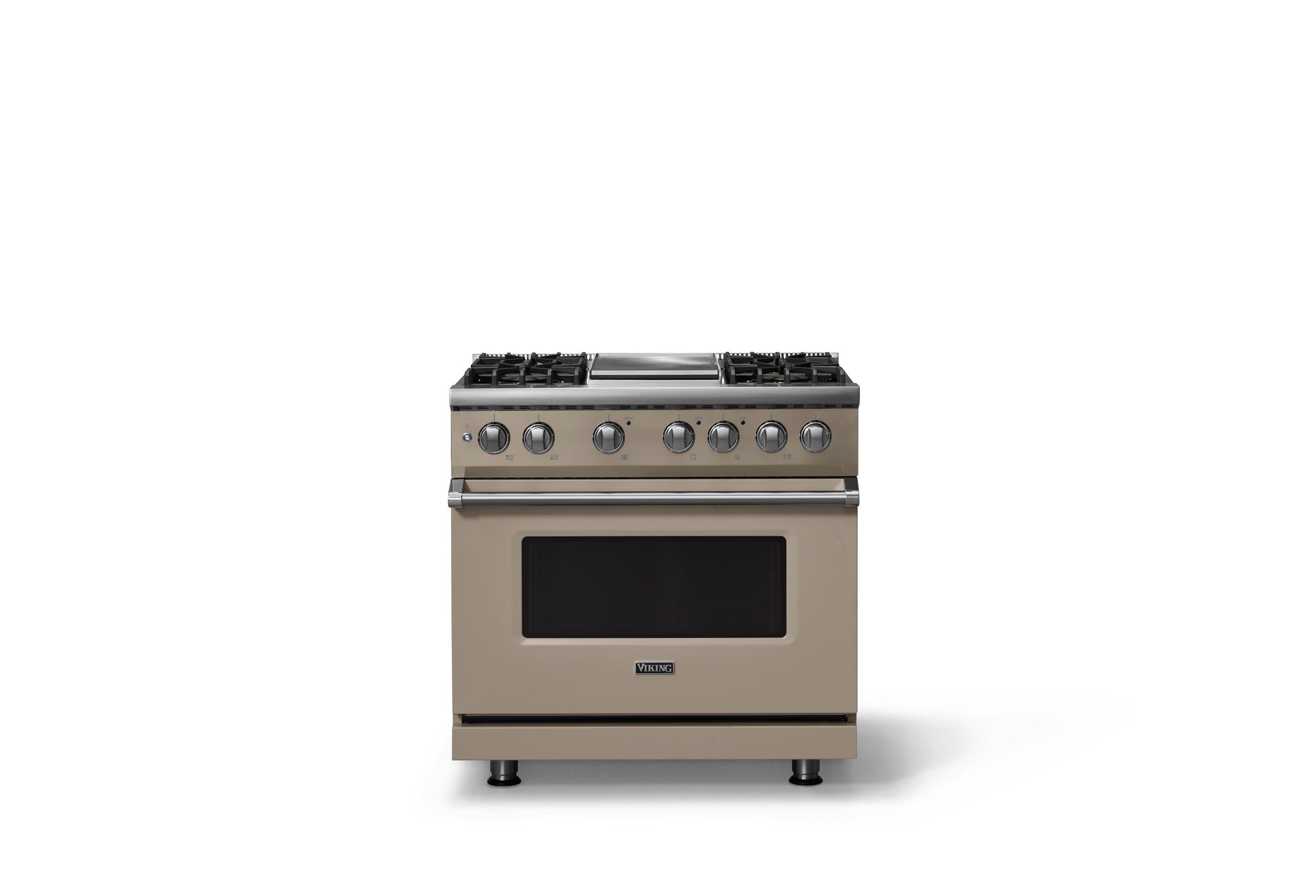 36"W. Dual Fuel Range (Burner: 4g, Finish: Nantucket, Trim: Polished Chrome, Fuel: Natural Gas)