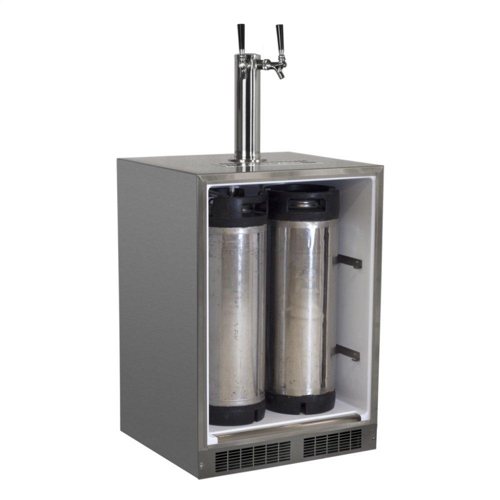 Outdoor 24" Twin Tap Built In Beer Dispenser with Stainless Steel Door - Solid Stainless Steel Door With Lock - Right Hinge