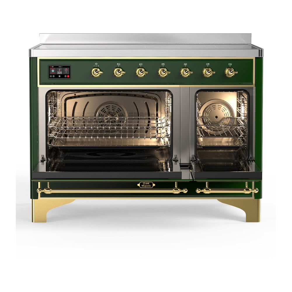 ILVE UMIB48NR3EGG Majestic III 48 inch Induction Range with 6 Elements, 5.02 cu. ft. Total Oven Capacity (Triple Glass Door, Emerald Green, Brass)