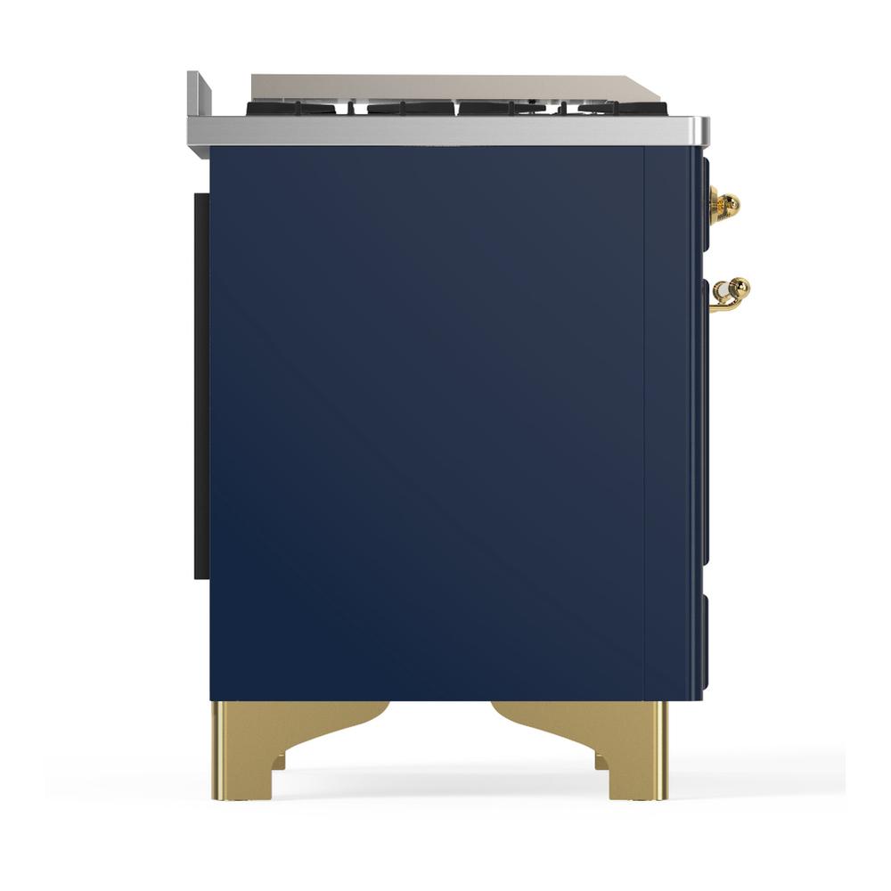 ILVE UM48FSQNR3MBG Majestic III 48 inch Dual Fuel Range with 5 Black Brass Burners, Griddle and French Top, Dual Function Burner up to 25,000 BTU (Natural Gas, Solid Door, Midnight Blue, Brass)