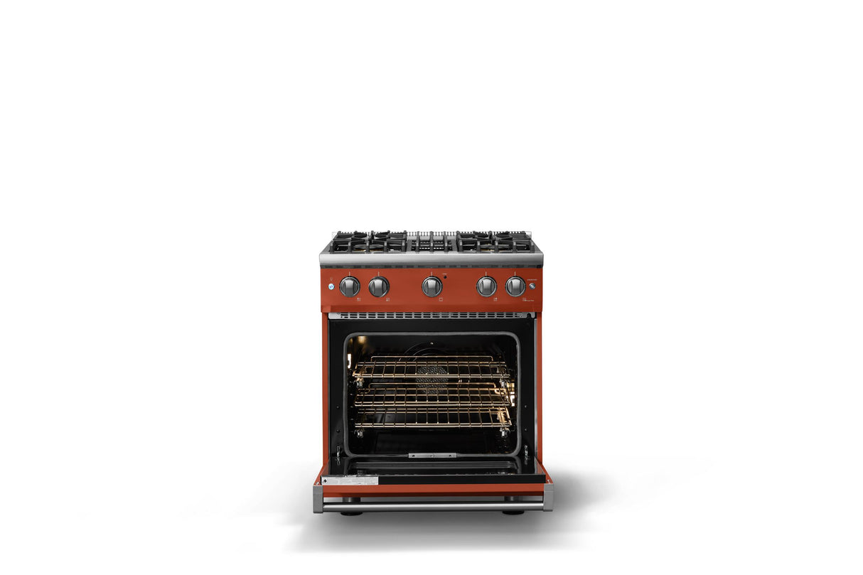 30"W. Sealed Burner Gas Range (Finish: Spiced Cider, Trim: Polished Chrome, Fuel: Natural Gas)
