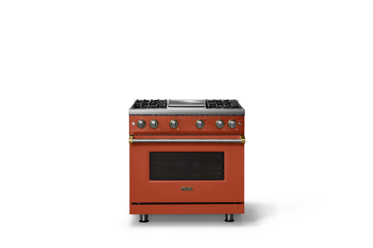 36"W. Sealed Burner Gas Range (Burner: 4g, Finish: Spiced Cider, Trim: Brushed Brass, Fuel: Propane)