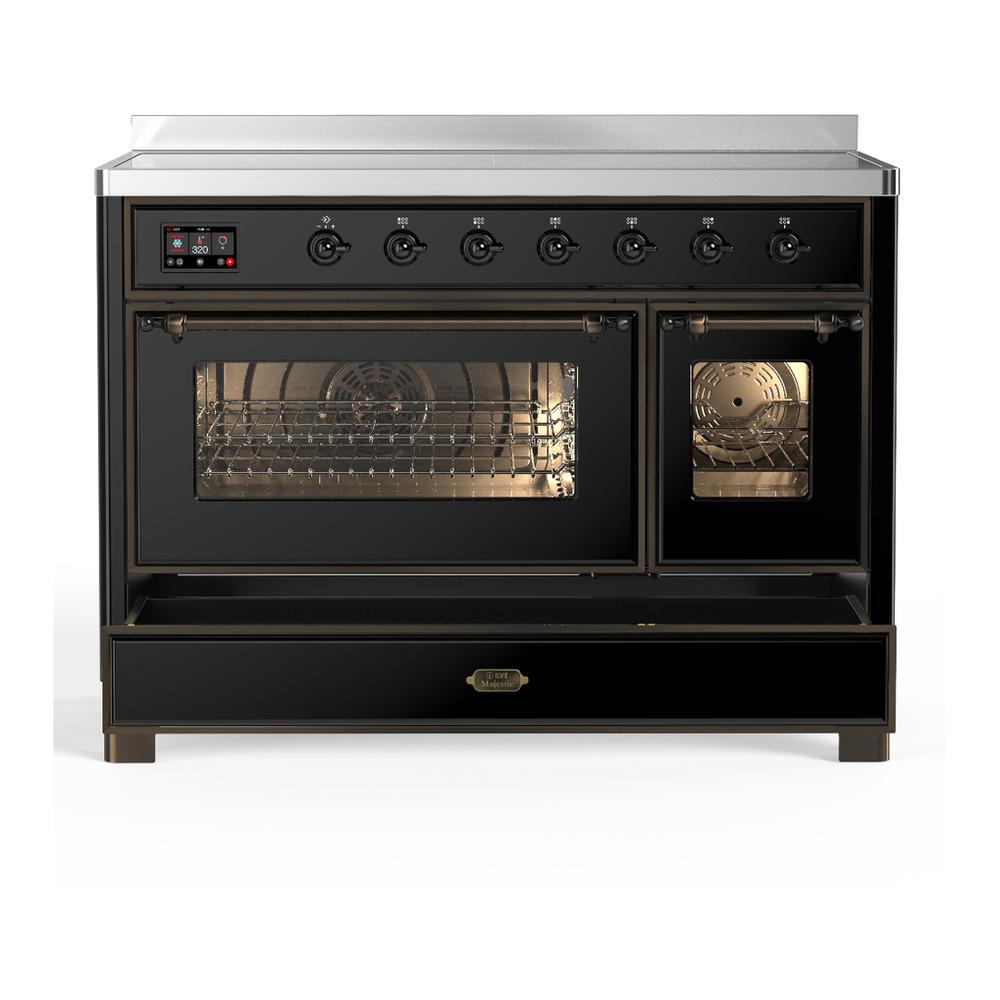 ILVE UMIB48NR3BKB Majestic III 48 inch Induction Range with 6 Elements, 5.02 cu. ft. Total Oven Capacity (Triple Glass Door, Glossy Black, Burnished)