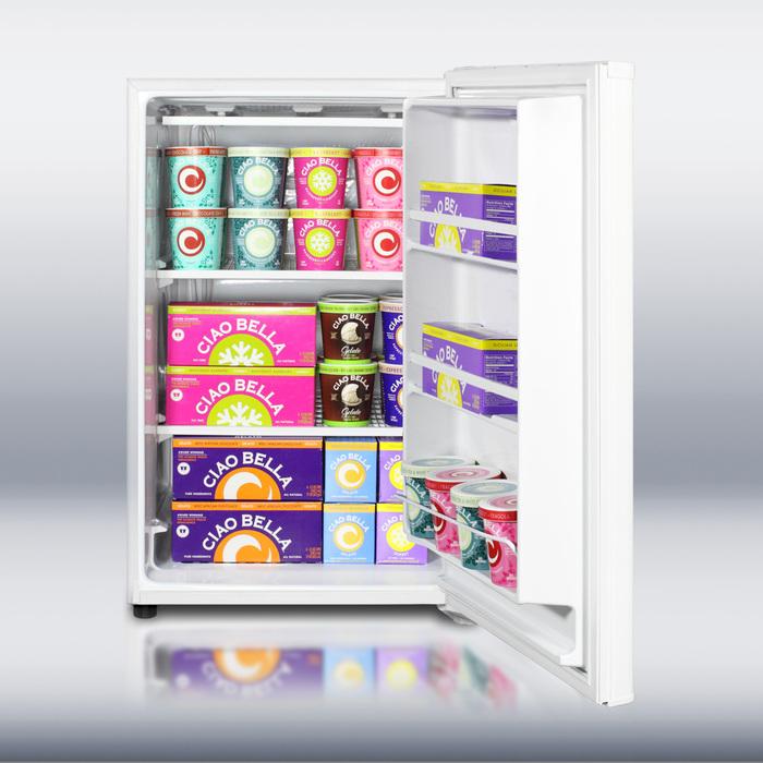 Slim counter height household all-freezer with 5 cu.ft. capacity; replaces FS56