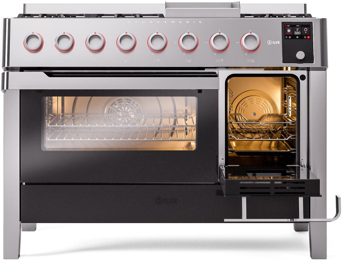 Panoramagic 48 Inch Dual Fuel Liquid Propane Freestanding Range in Stainless Steel with Trim