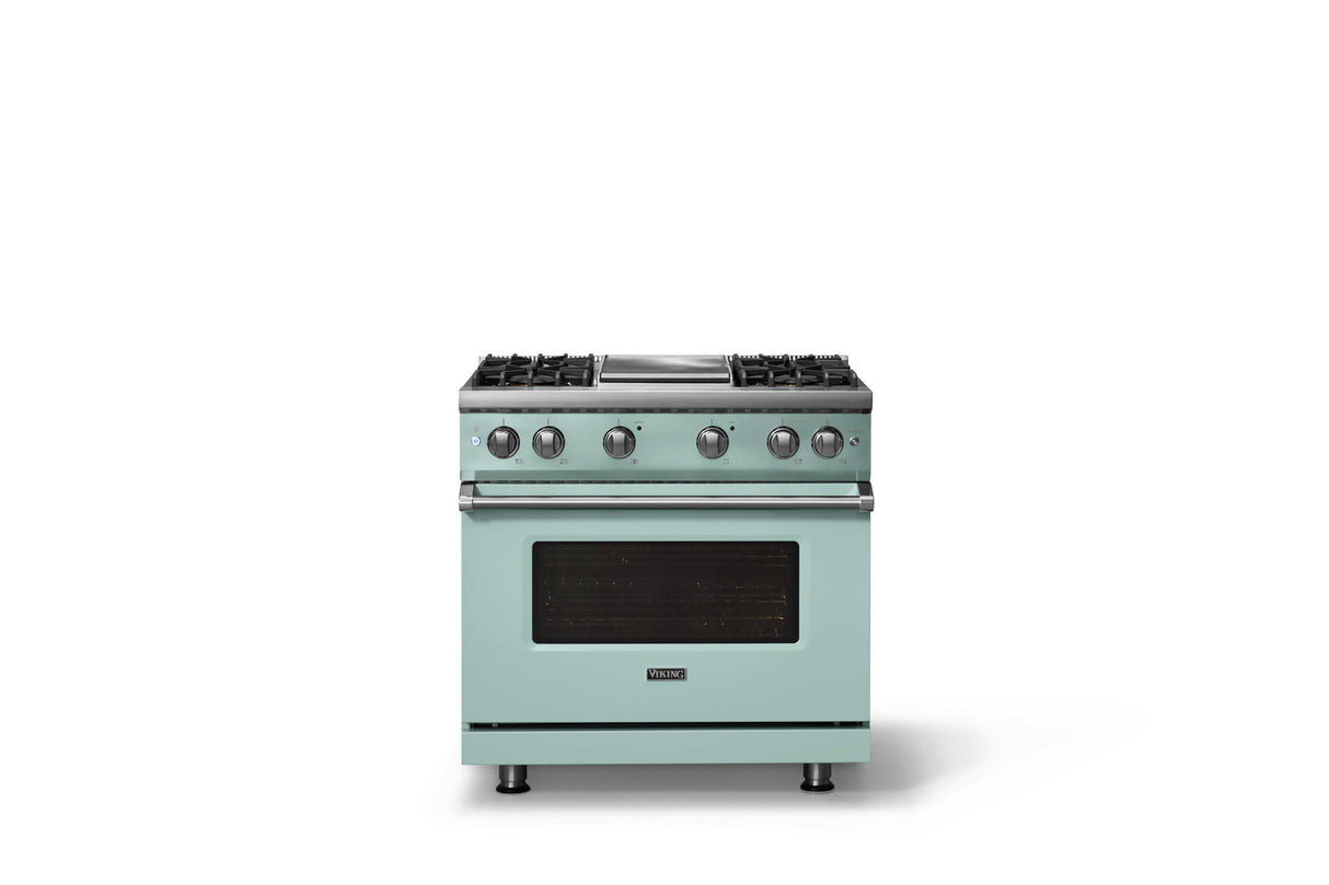 36"W. Sealed Burner Gas Range (Burner: 4g, Finish: Splash, Trim: Polished Chrome, Fuel: Natural Gas)