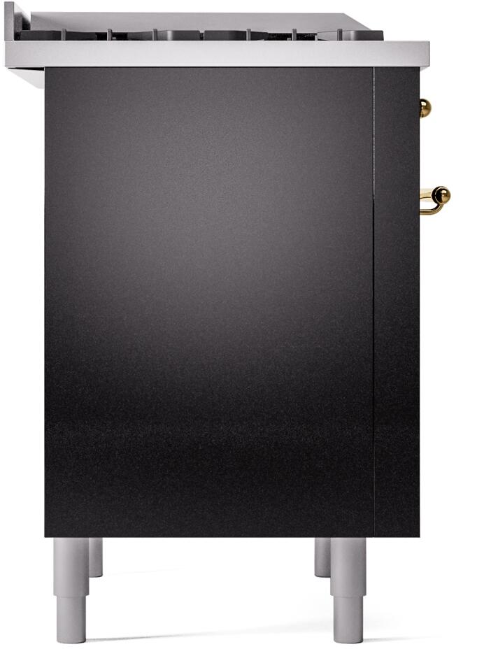 Nostalgie II 36 Inch Dual Fuel Liquid Propane Freestanding Range in Glossy Black with Brass Trim
