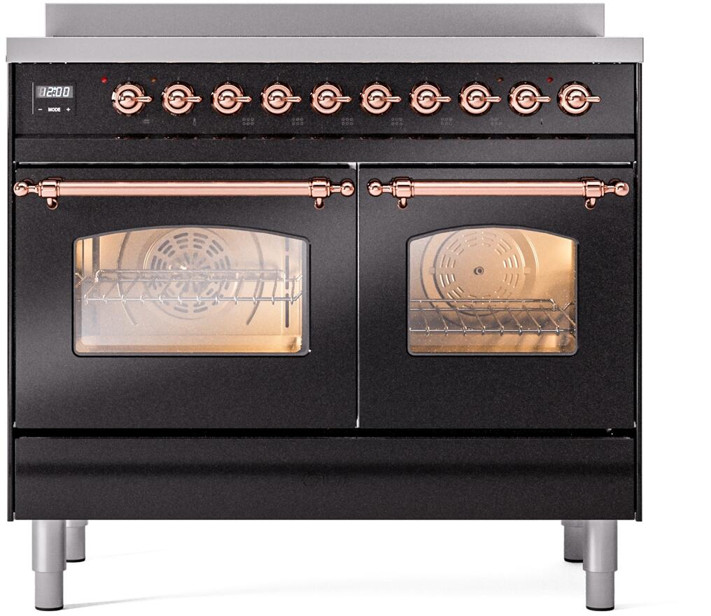 Nostalgie II 40 Inch Electric Freestanding Range in Glossy Black with Copper Trim