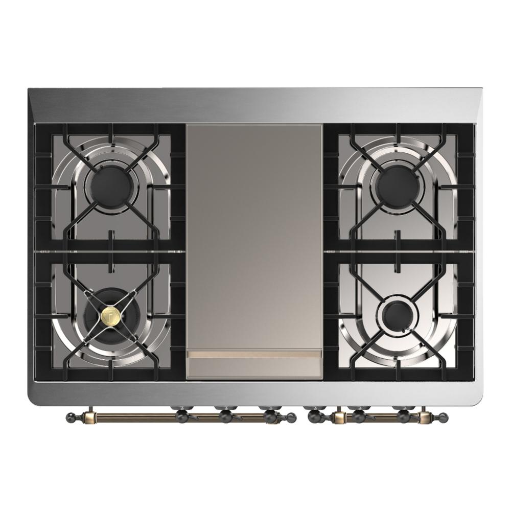 ILVE UMD40FQNR3BKB Majestic III 40 inch Dual Fuel Range with 6 Burners and Griddle, Dual Function Burner up to 25,000 BTU (Natural Gas, Solid Door, Glossy Black, Burnished)