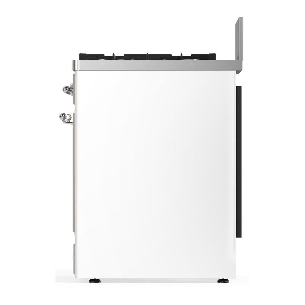 ILVE UM30NR3WHCLP Majestic III 30 inch Dual Fuel Range with 5 Black Brass Burners, Dual Function Burner up to 25,000 BTU (Liquid Propane, Triple Glass Door, White, Chrome)