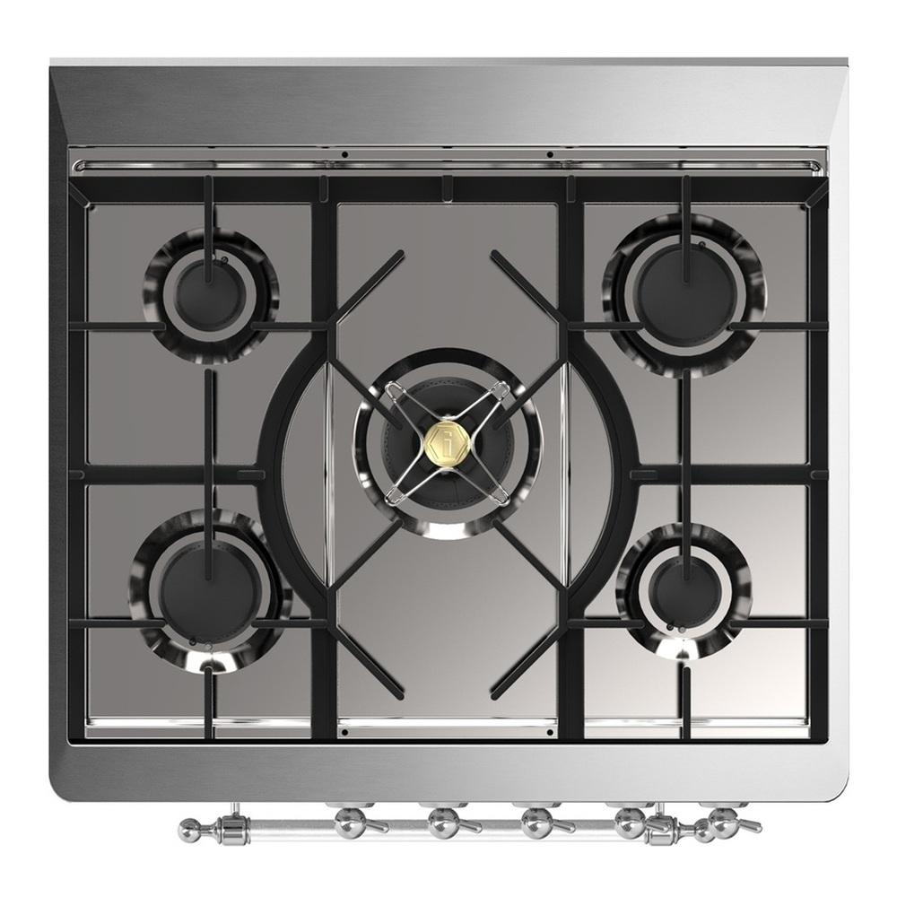 ILVE UM30QNR3MGCLP Majestic III 30 inch Dual Fuel Range with 5 Black Brass Burners, Dual Function Burner up to 25,000 BTU (Liquid Propane, Solid Door, Graphite Matte, Chrome)