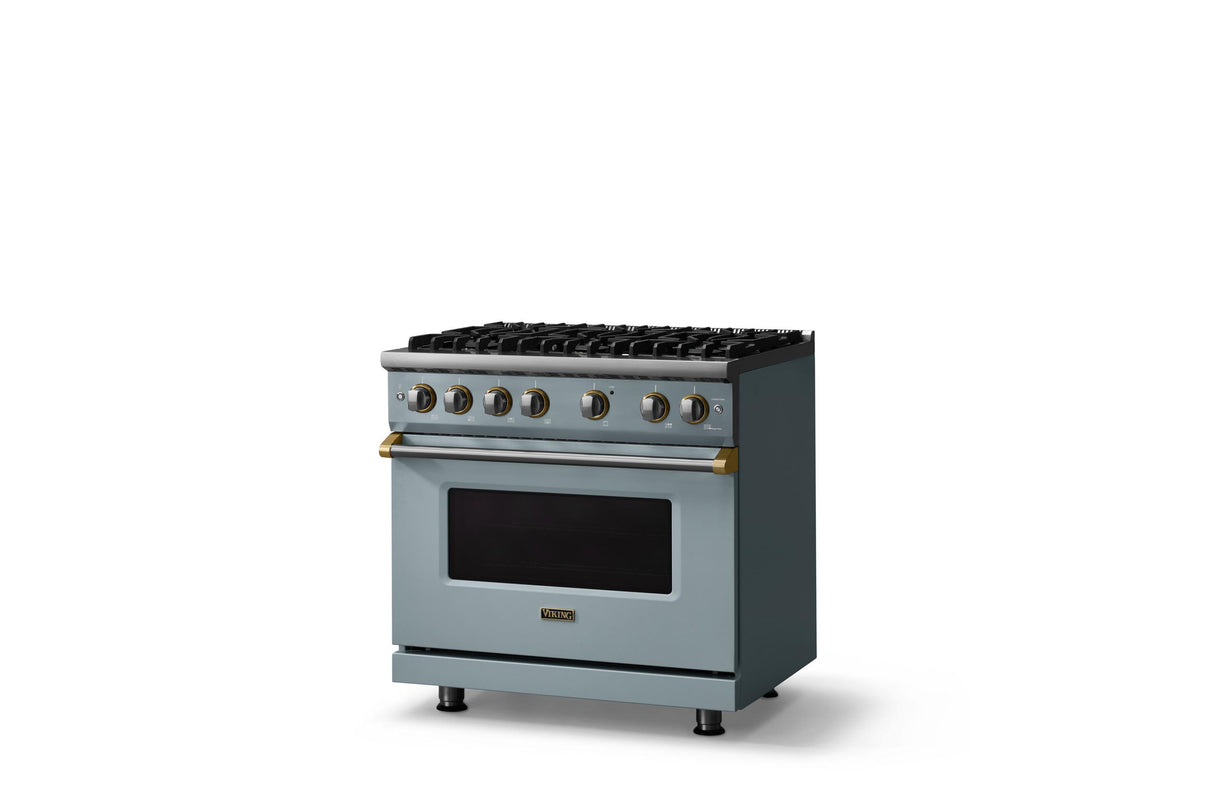 36"W. Sealed Burner Gas Range (Burner: 6b, Finish: November Sky, Trim: Polished Chrome, Fuel: Propane)