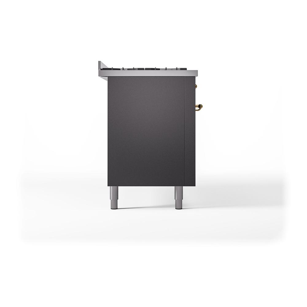 ILVE UN60FQNMPMGGLP Nostalgie II Noblesse 60 inch Dual Fuel Range (9 Sealed Burners + Griddle, Liquid Propane, Solid Door, Graphite Matte, Brass)