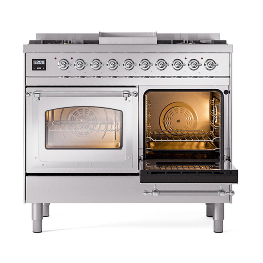 ILVE UND40FNMPSSCLP Nostalgie II Noblesse 40 inch Dual Fuel Range (Liquid Propane, Triple Glass Door, Stainless Steel, Chrome)