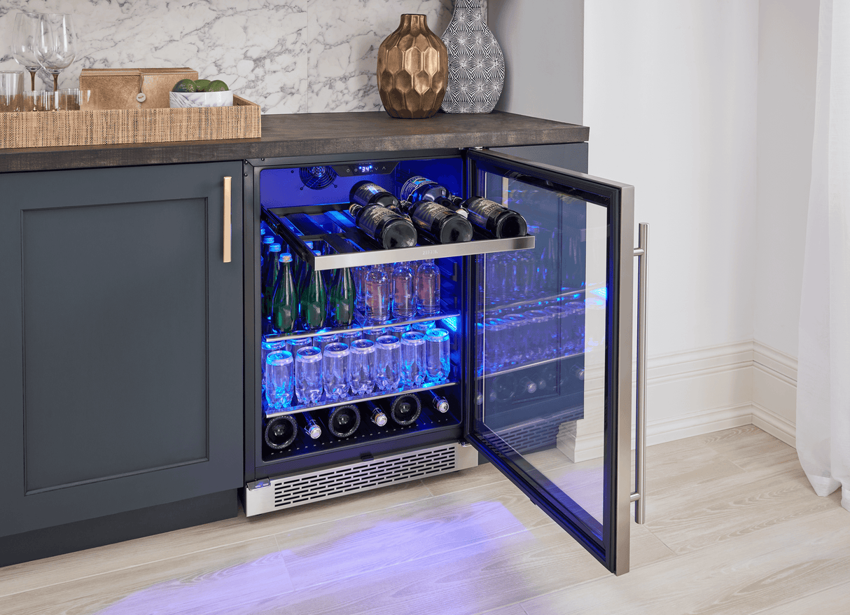 Presrv Beverage Cooler, 24in Under Cabinet, SS+Glass, Reverse Door, 1 Zone